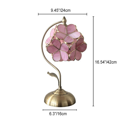 Traditional Vintage Flower Hydrangea Brass Metal Glass 1-Light Table Lamp For Bedroom