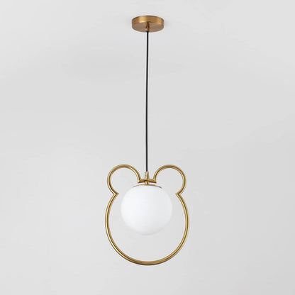 Contemporary Creative Mouse Iron Frame Globe Glass Shade 1-Light Pendant Light For Bedroom