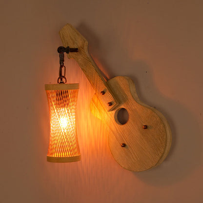 Contemporary Creative Wooden Violin Cylinder Shade 1-Light Wall Sconce Lamp For Dining Room