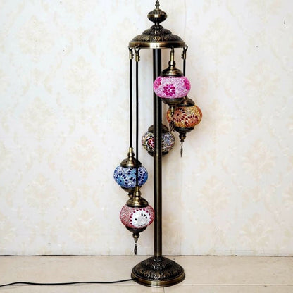 Traditional Tiffany Oval Ball Iron Stained Glass 5/7 Light Standing Floor Lamp For Living Room