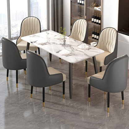 Modern Simplicity Leather Sponge Carbon Steel Metal Square Dining Chair Backrest Armrest For Dining Room