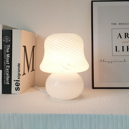 French Cream Handmade Glass Mushroom 1-Light Table Lamp