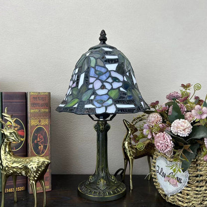 Traditional Tiffany Alloy Glass Dome Flower 1-Light Table Lamp For Bedside