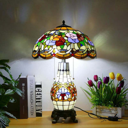 Traditional Tiffany Baroque Umbrella Resin Stained Glass 3-Light Table Lamp For Bedroom