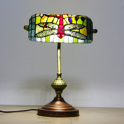 European Tiffany Vintage Bank Glass Hardware 1-Light Table Lamp