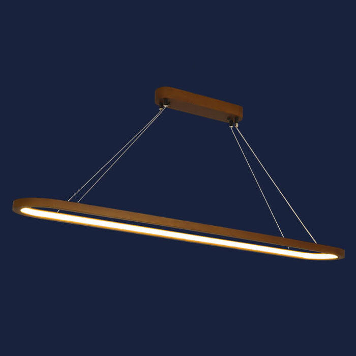 Modern Chinese Solid Wood Round Ring Frame Island Light LED Chandelier