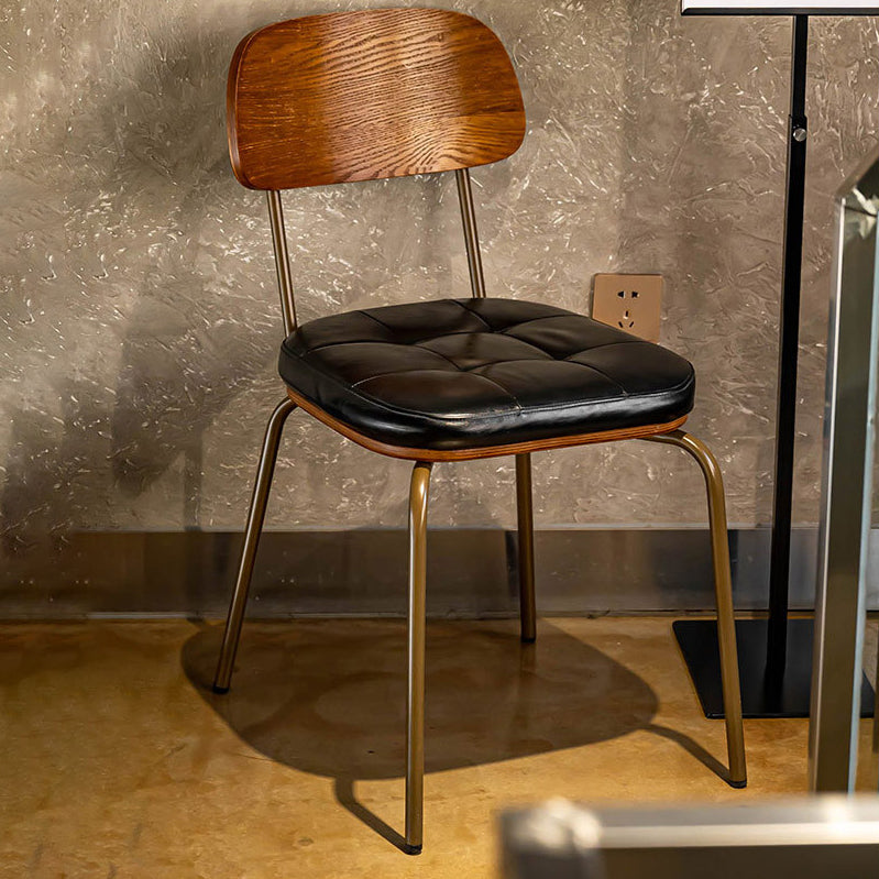 Modern Minimalist Square Metal PU Leather Four Legs  Dining Chair Backrest For Dining Room