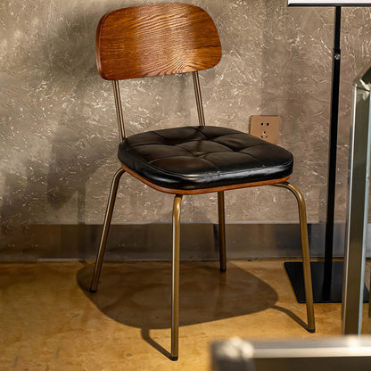 Modern Minimalist Square Metal PU Leather Four Legs  Dining Chair Backrest For Dining Room