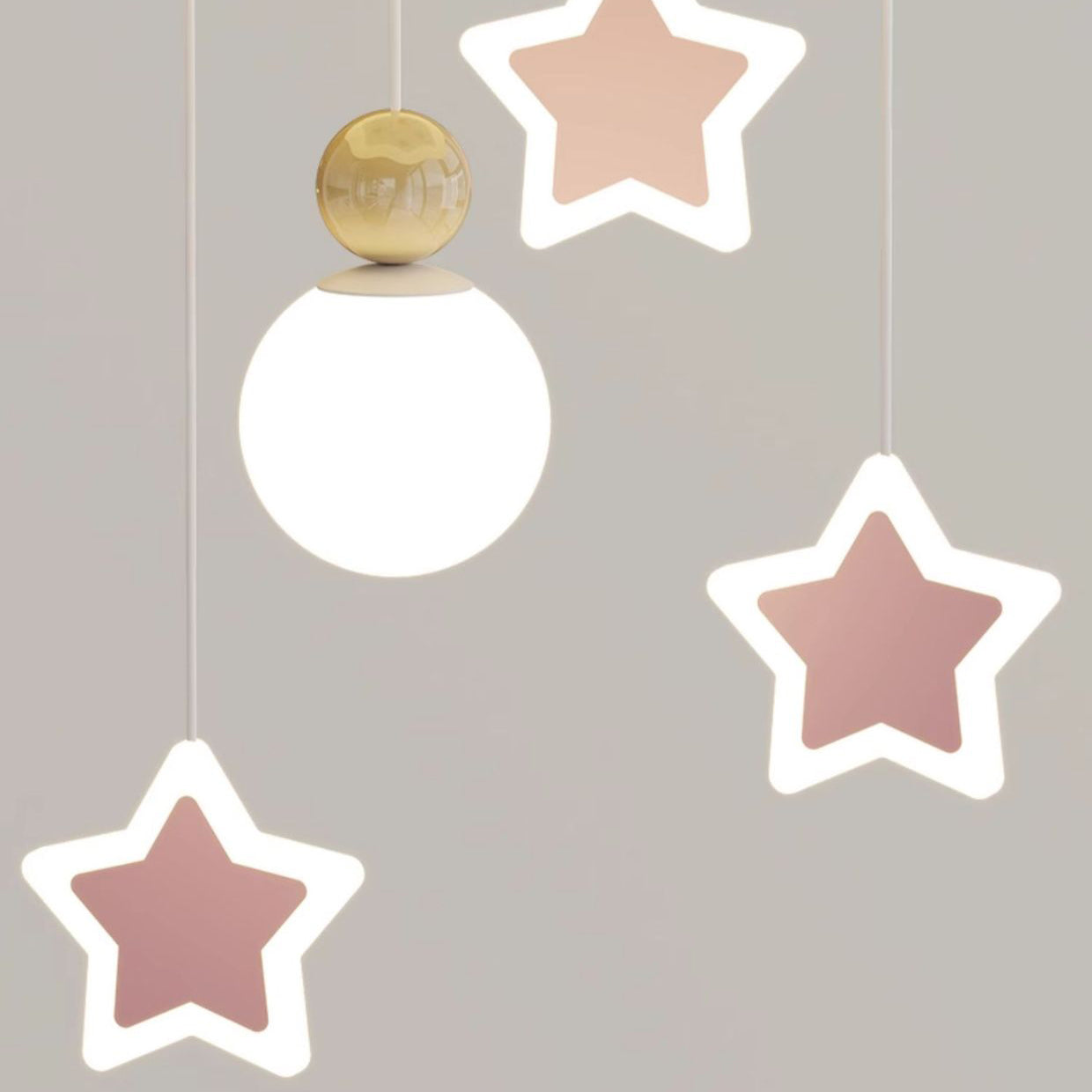Modern Art Deco Cream Pentagram Moon Acrylic Iron LED Flush Mount Ceiling Light For Living Room