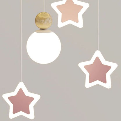 Modern Art Deco Cream Pentagram Moon Acrylic Iron LED Flush Mount Ceiling Light For Living Room