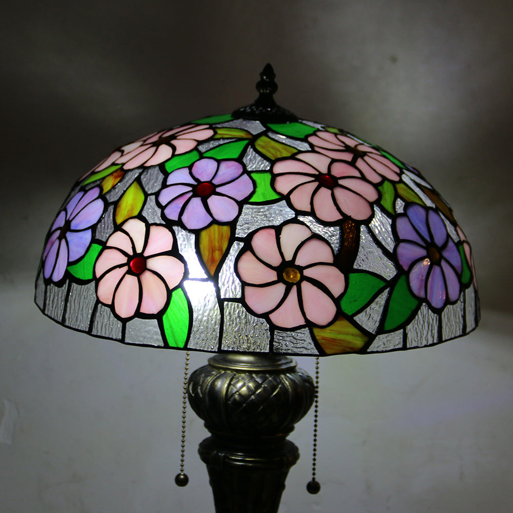 Traditional Tiffany Resin Glass Dome Hemispheric Flower 2-Light Table Lamp For Bedside