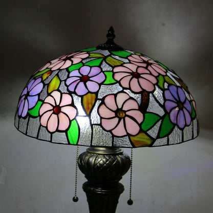 Traditional Tiffany Resin Glass Dome Hemispheric Flower 2-Light Table Lamp For Bedside