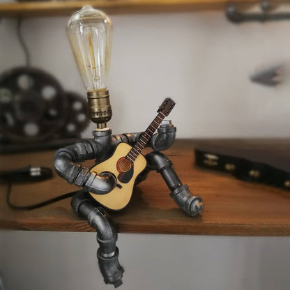 Industrial Plumbing Guitar Robot 1-Light Table Lamp