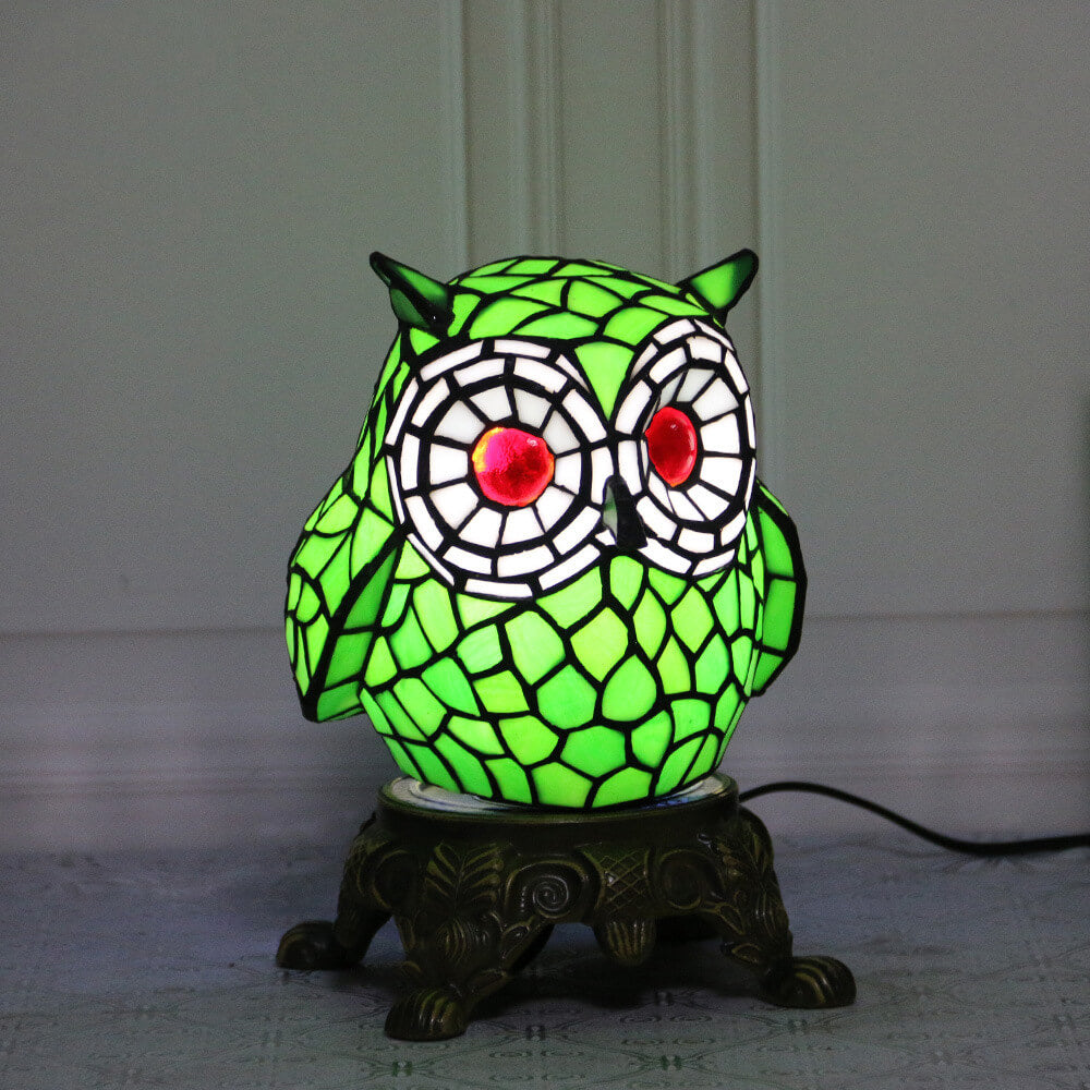 Tiffany Creative Owl Stained Glass 1-Light Table Lamp
