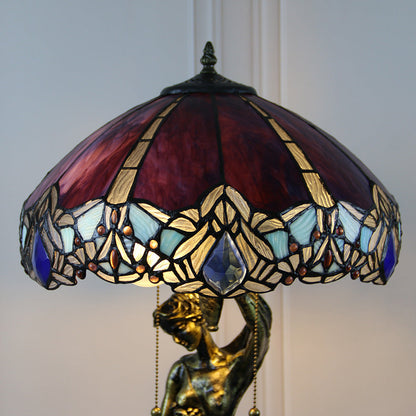 Traditional Tiffany Resin Glass Dome Grape Cow Diamond Pretty Woman Base 2-Light Table Lamp For Bedside