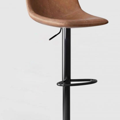 Contemporary Luxury Curved Faux Leather Height Adjustable Swivel Bar Stool Backrest Footrest For Dining Room