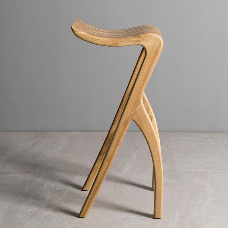 Traditional Japanese Curved Ash Wood Bar Stool Footrest For Dining Room