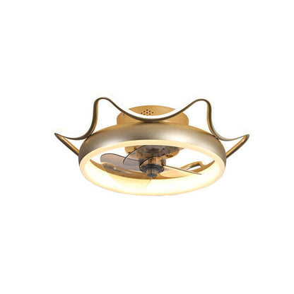 Nordic Light Luxury Round Wrought Iron LED Flush Mount Ceiling Fan Light