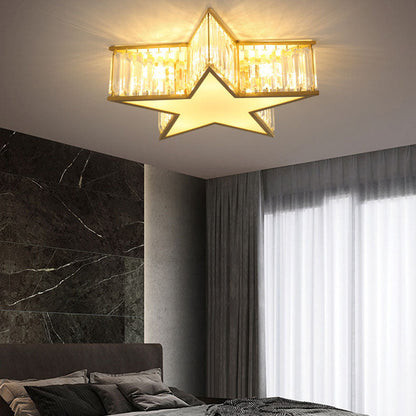 Modern Luxury Crystal Gold Geometric Shape 4/5 Light Semi- Flush Mount Ceiling Light