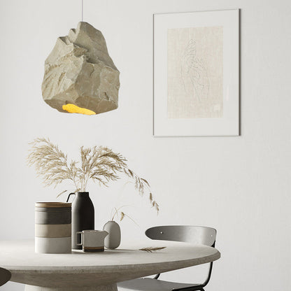 Contemporary Scandinavian Faux Rock Geometric Handmade Sculpture 1-Light Pendant Light For Dining Room