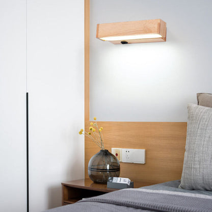 Simple Log Wooden Rectangular Rotatable LED Wall Sconce Lamp