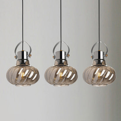 Modern Simplicity Iron Glass Pumpkin Shade 1/3-Light Island Light Chandelier For Dining Room