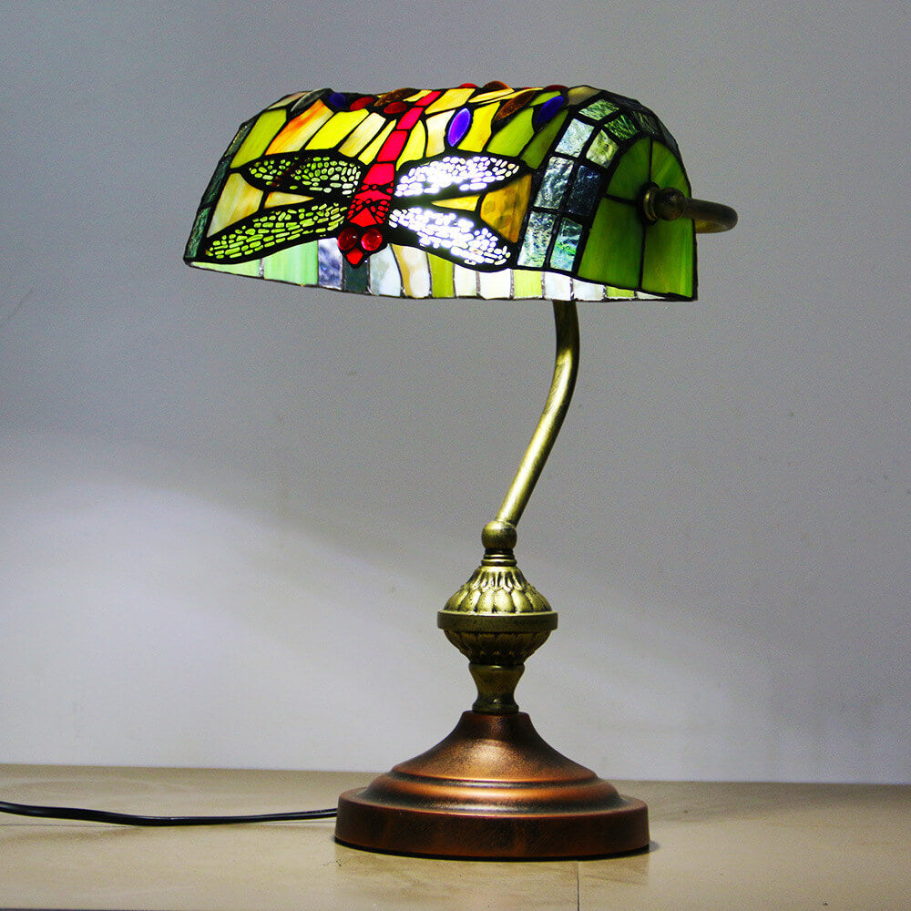 European Tiffany Vintage Bank Glass Hardware 1-Light Table Lamp