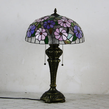 Traditional Tiffany Resin Glass Dome Hemispheric Flower 2-Light Table Lamp For Bedside