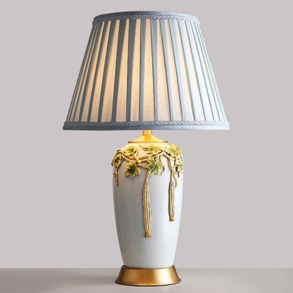 Traditional Chinese Ceramic Enamel Fabric 1-Light Table Lamp For Living Room
