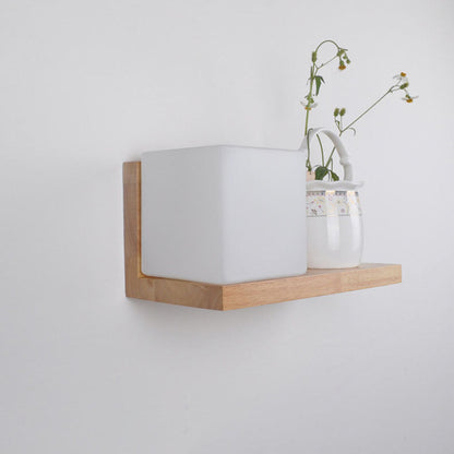 Japanese Minimalist Wood Square Glass 1-Light Wall Sconce Lamp