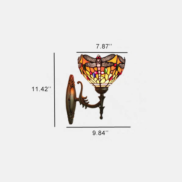 Tiffany Retro Dragonfly Glass 1-Light Wall Sconce Lamp