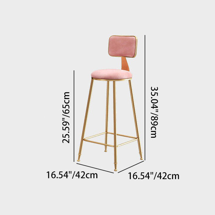 Contemporary Luxury Round Rectangular Velvet Iron Bar Stool Backrest Footrest For Dining Room