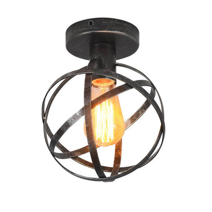 Vintage Wrought Iron Spherical  Cage 1-Light Semi-Flush Mount Ceiling Light
