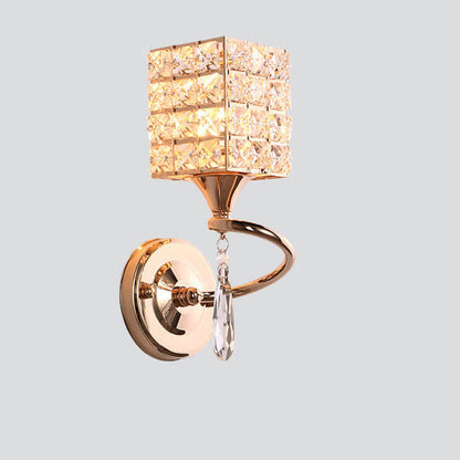 Modern Luxury Crystal Cylindrical Square 1-Light Wall Sconce Lamp