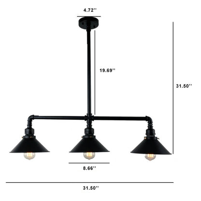 Vintage Industrial Water Pipe Pot Lid Shade 3-Light Chandelier