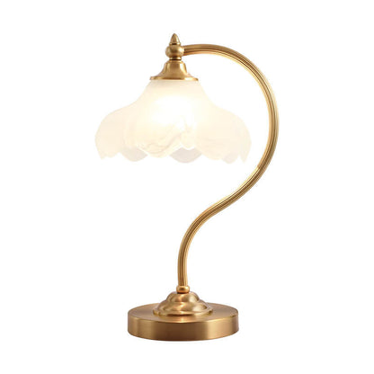 Vintage Brass Glass Petal Shade 1-Light Table Lamp