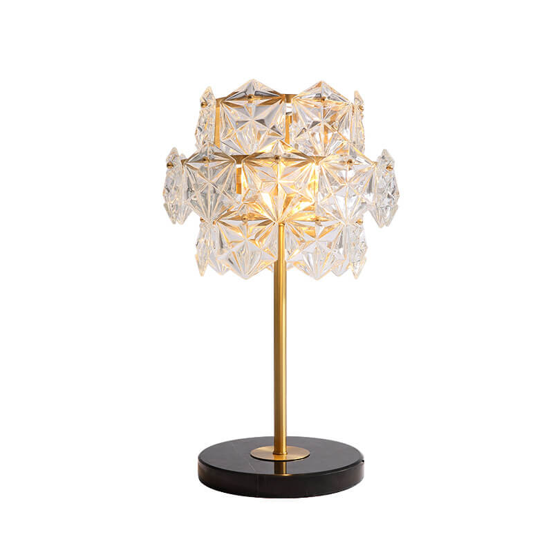 Modern Snowflake Glass Shade 2-Light Marble Base Table Lamp