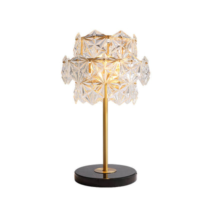Modern Snowflake Glass Shade 2-Light Marble Base Table Lamp
