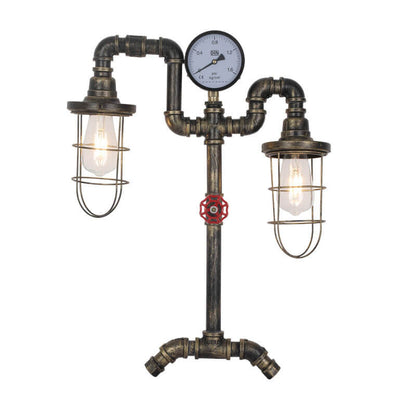 Industrial Vintage Wrought Iron Water Pipe 2-Light Table Lamp