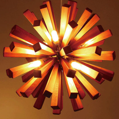 ثريا خشبية بتصميم كرة الهندباء الإبداعية مزودة بـ 10 مصابيح LED 