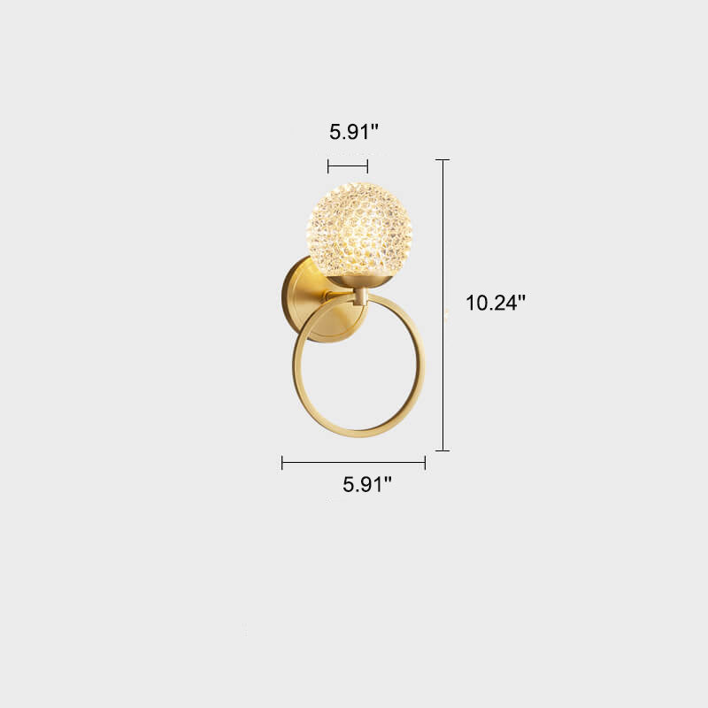 Modern Luxury Crystal Brass Hanging Ring 1-Light Wall Sconce Lamp