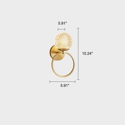 Modern Luxury Crystal Brass Hanging Ring 1-Light Wall Sconce Lamp