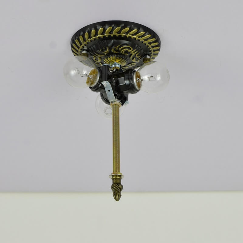Tiffany Green Stained Glass Semi-Circular 3-Light Flush Mount Ceiling Light