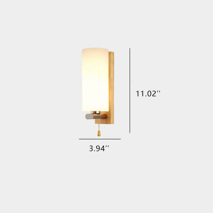 Nordic Wooden Glass Cylindrical 1-Light Wall Sconce Lamp