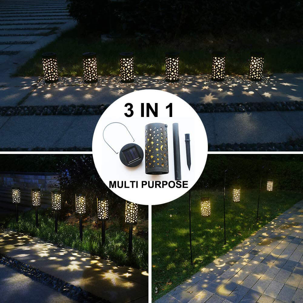 Solar Iron Lantern Star Moon LED Outdoor Waterproof Lawn Garden Floor Lamp