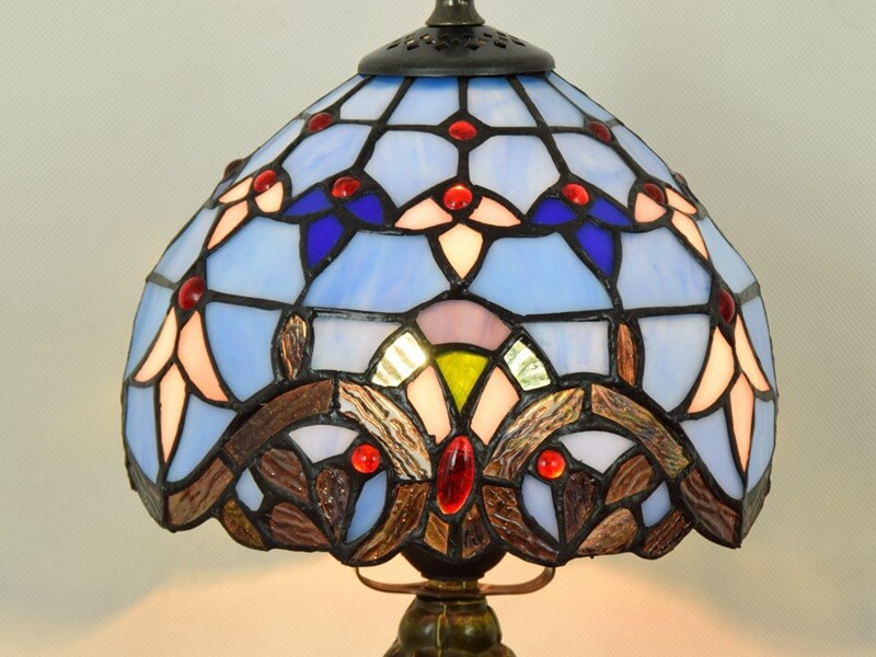 European Tiffany Blue Baroque Stained Glass 1-Light Table Lamp