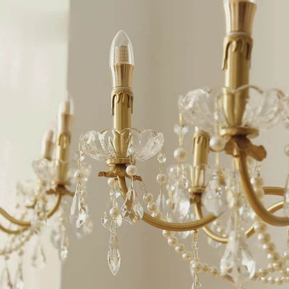 Modern Luxury Candelabra Pearl Crystal Brass 6/8 Light Chandelier