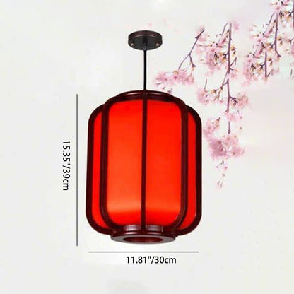 Modern Chinese Faux Sheepskin Wooden Lantern 1-Light Pendant Light