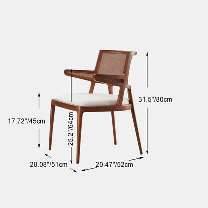 Traditional Chinese Square Wood Weaving Microfiber Leather Dining Chair Four Legs Backrest Armrest For Dining Room