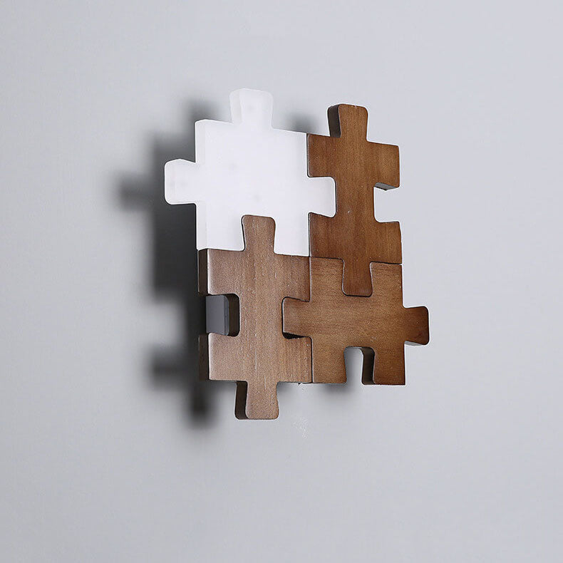 Nordic Wood Puzzles 1-Light LED Wall Sconce Lamp